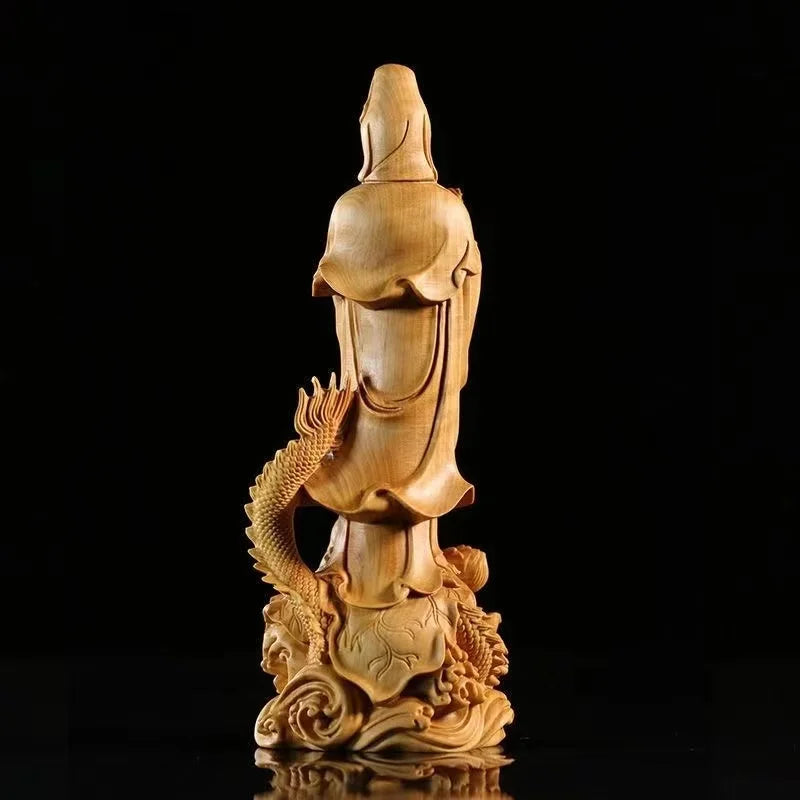 Guan Yin Buddhist statue & wooden dragon