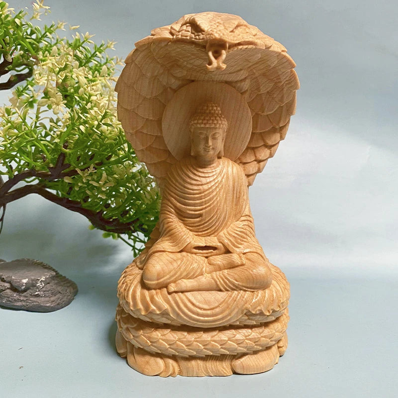 Buddha and Naga Statue in Solid Wood