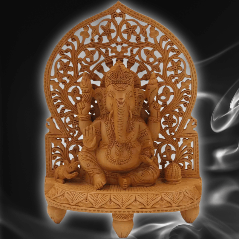 Large hand carved wooden statue of Ganesh