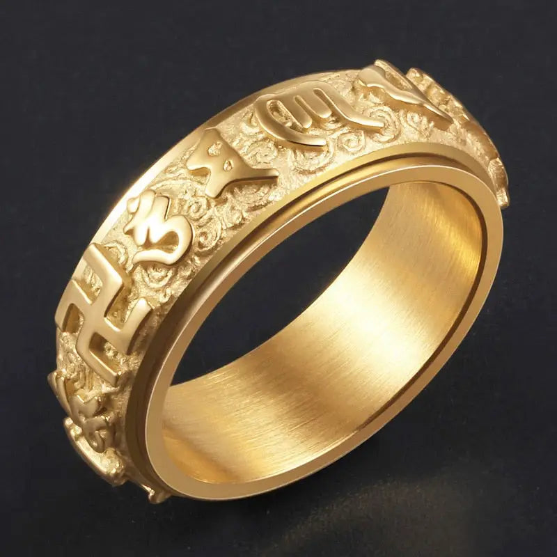 Gold Buddhist Mantra Ring