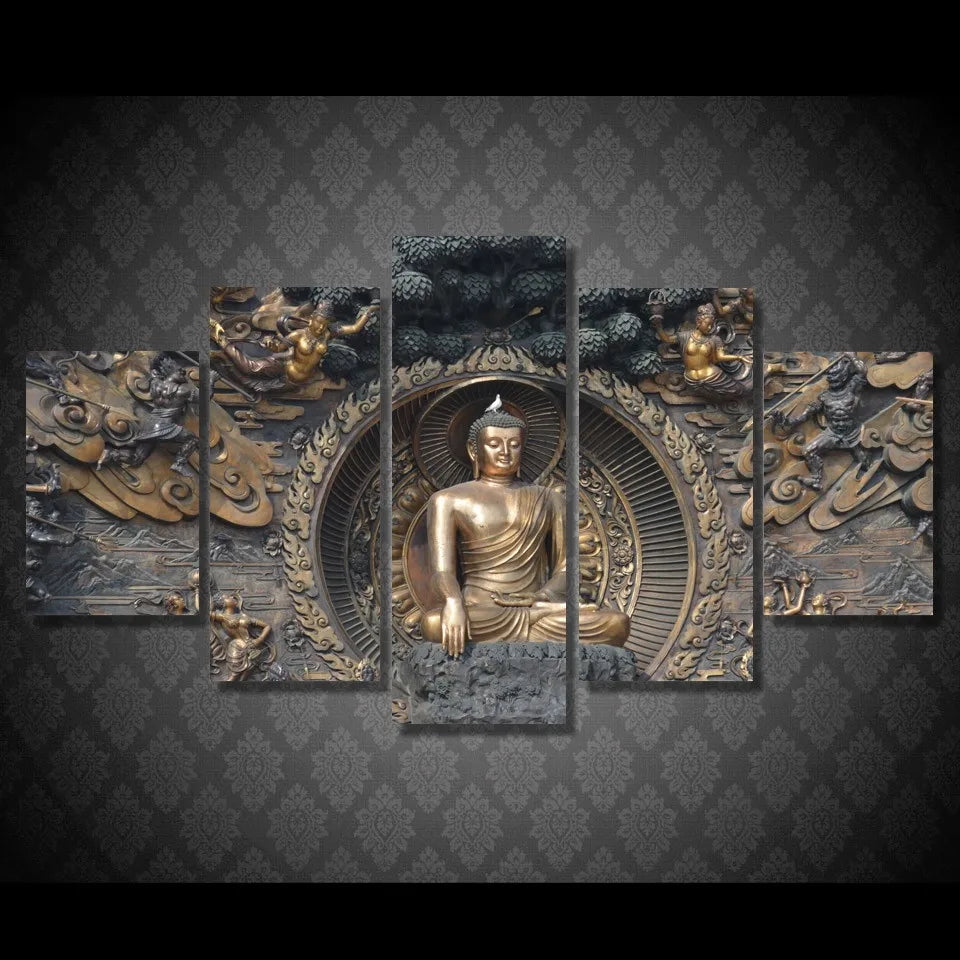 Buddha Painting 5 Parts in Bronze