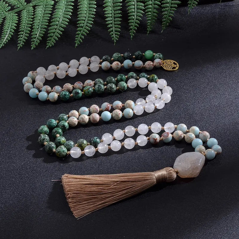 African jade stone necklace & bracelet set