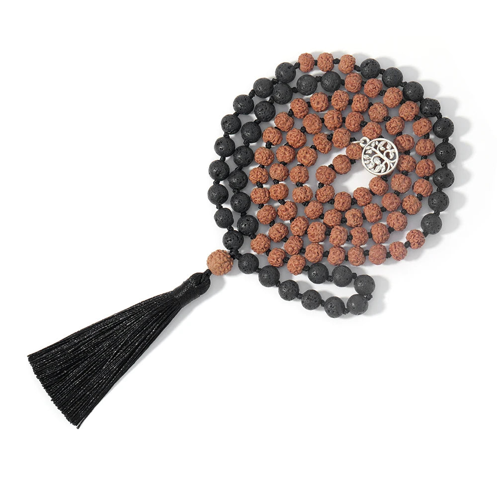 Tibetan Mala in Rudraksha And Lava Stones