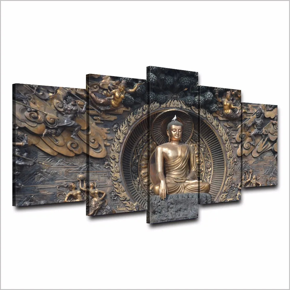 Buddha Painting 5 Parts in Bronze