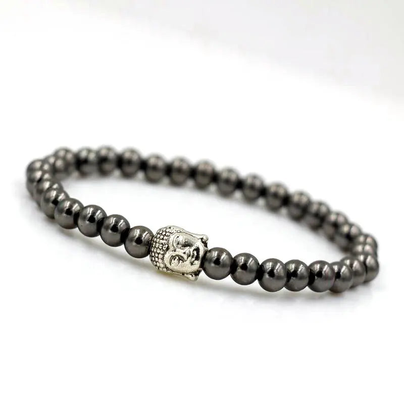 Silver Buddha Bracelet And Hematite Beads