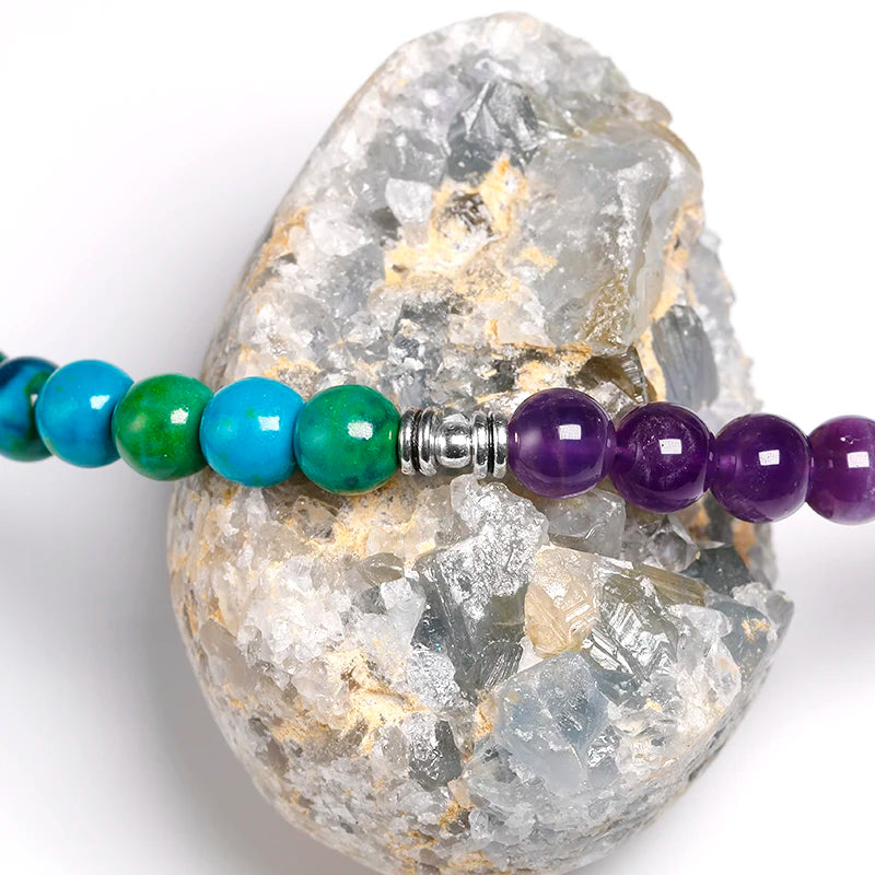 Chrysocolla And Amethyst Mala Necklace
