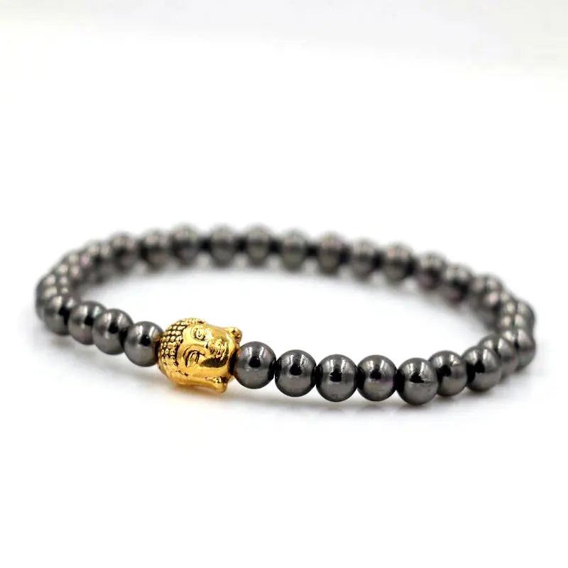 Silver Buddha Bracelet And Hematite Beads
