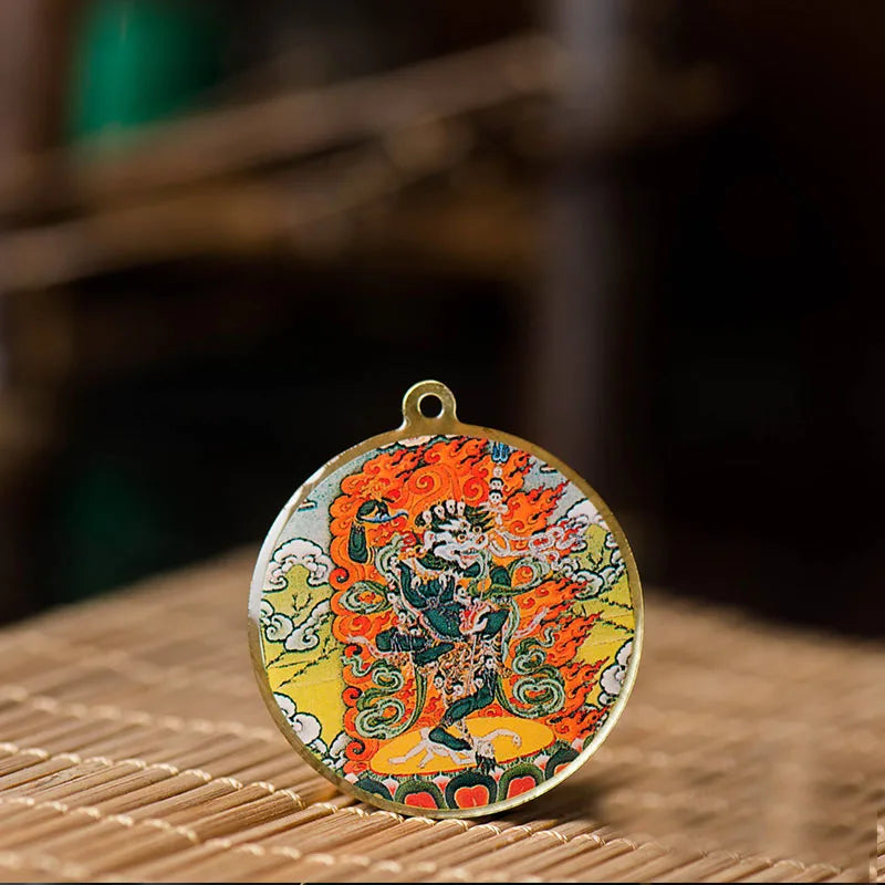 Tibetan Lion Thangka Amulet