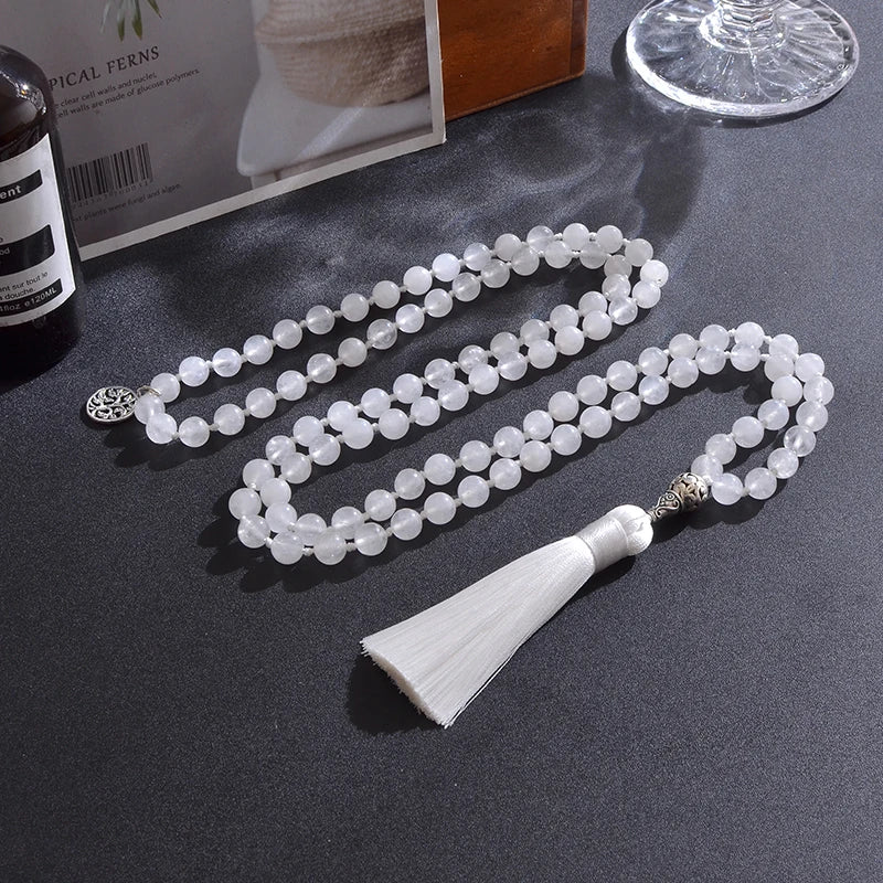 Tibetan White Jade Mala 108 Beads