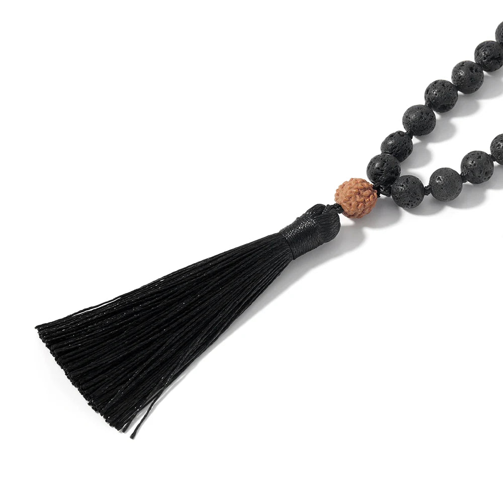 Tibetan Mala in Rudraksha And Lava Stones