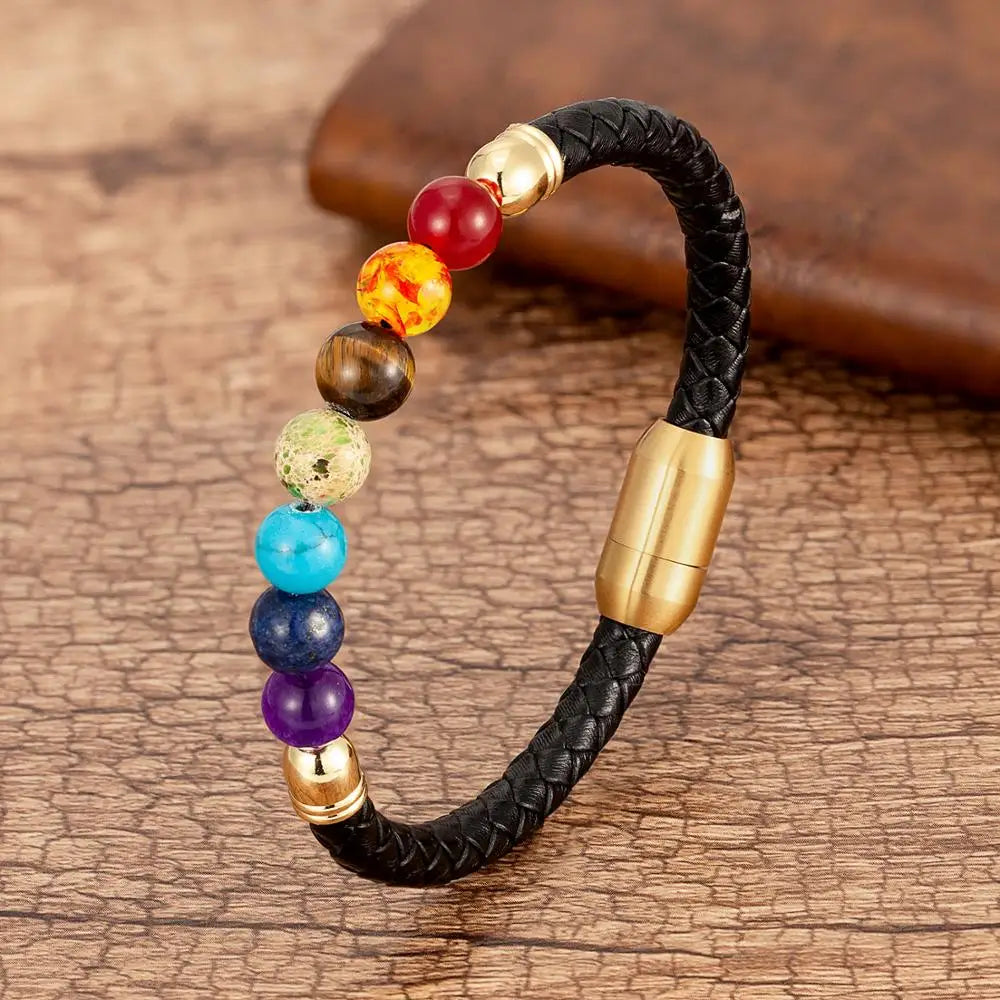 Buddhist Bracelet 7 Chakras Leather