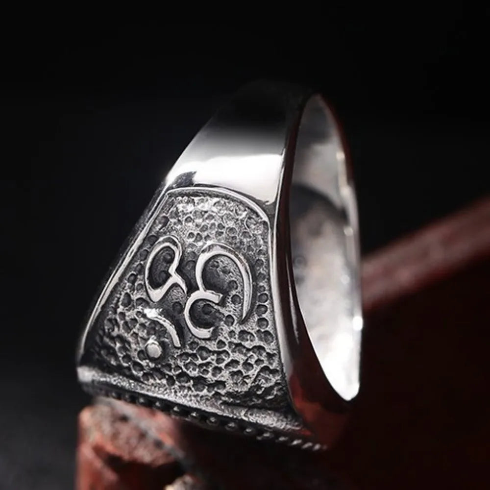 Buddhist Men's Silver Ring Om Pattern
