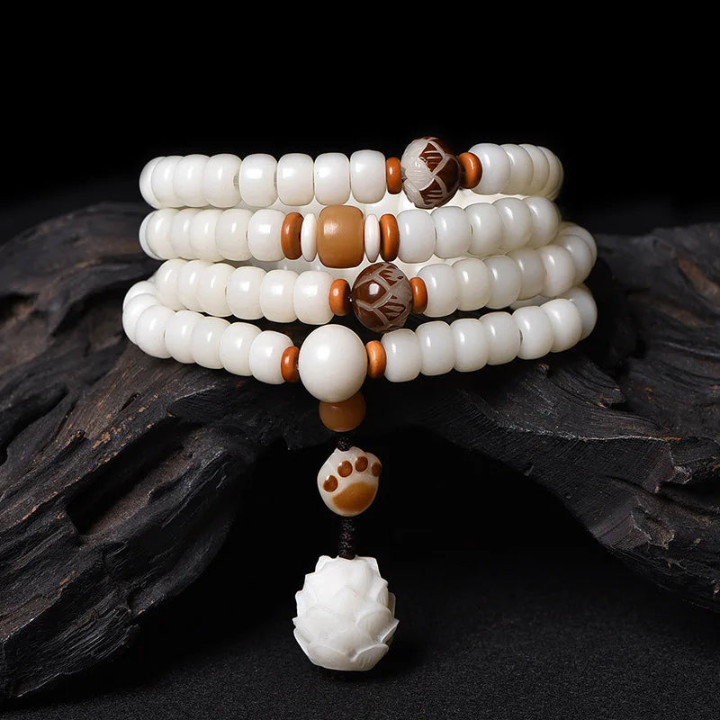 White Tibetan Mala Necklace