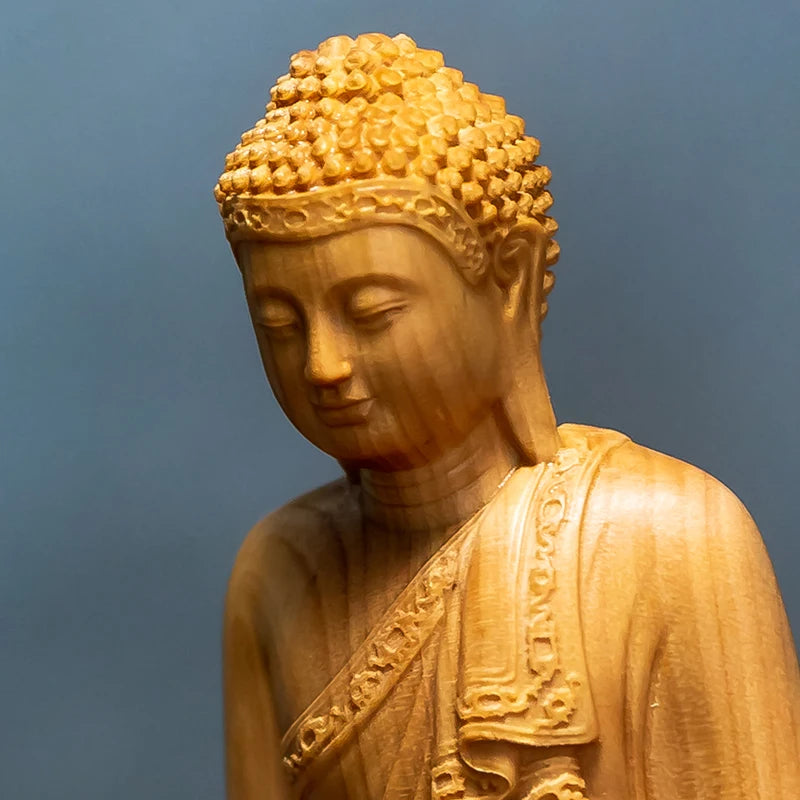 Hand-carved Cypress Wood Buddha Statue
