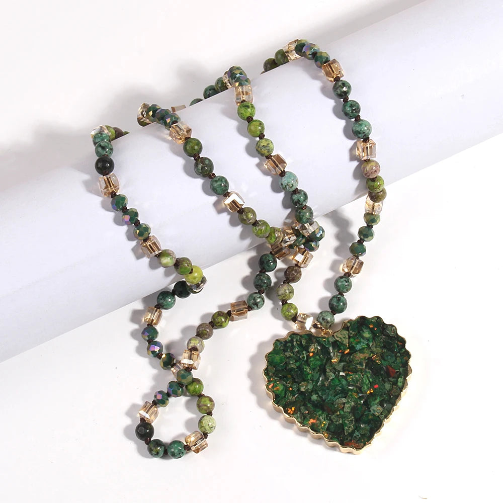 Green Natural Stone Heart Necklace