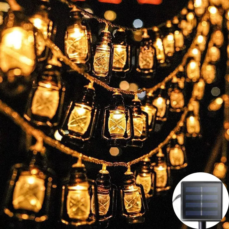 Rustic Solar LED Lantern Garland