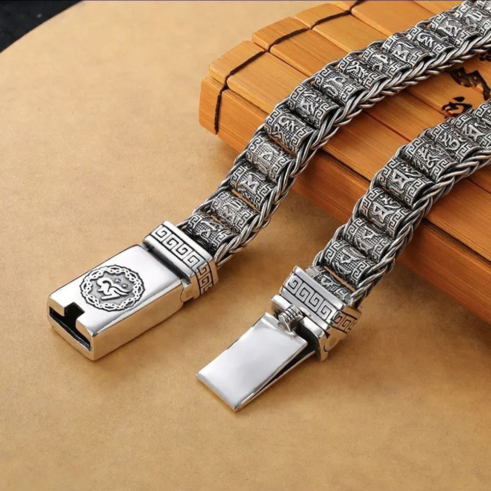 Buddhist Mantra Silver Bracelet