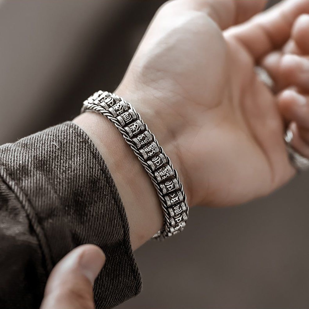 Buddhist Mantra Silver Bracelet