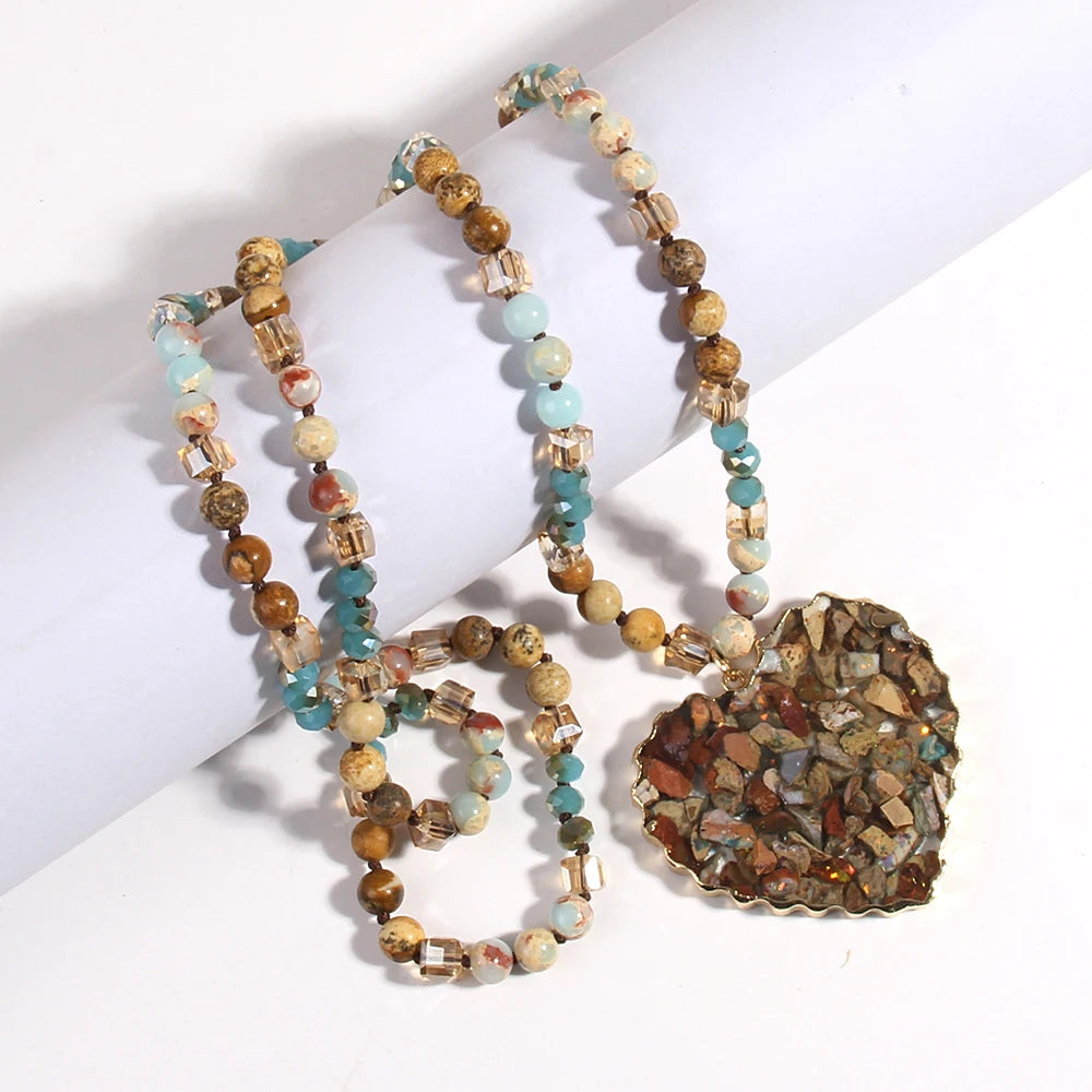 Green Natural Stone Heart Necklace