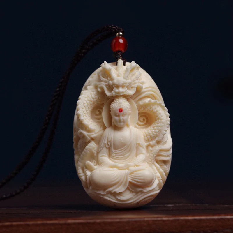 White Dragon Buddha Pendant