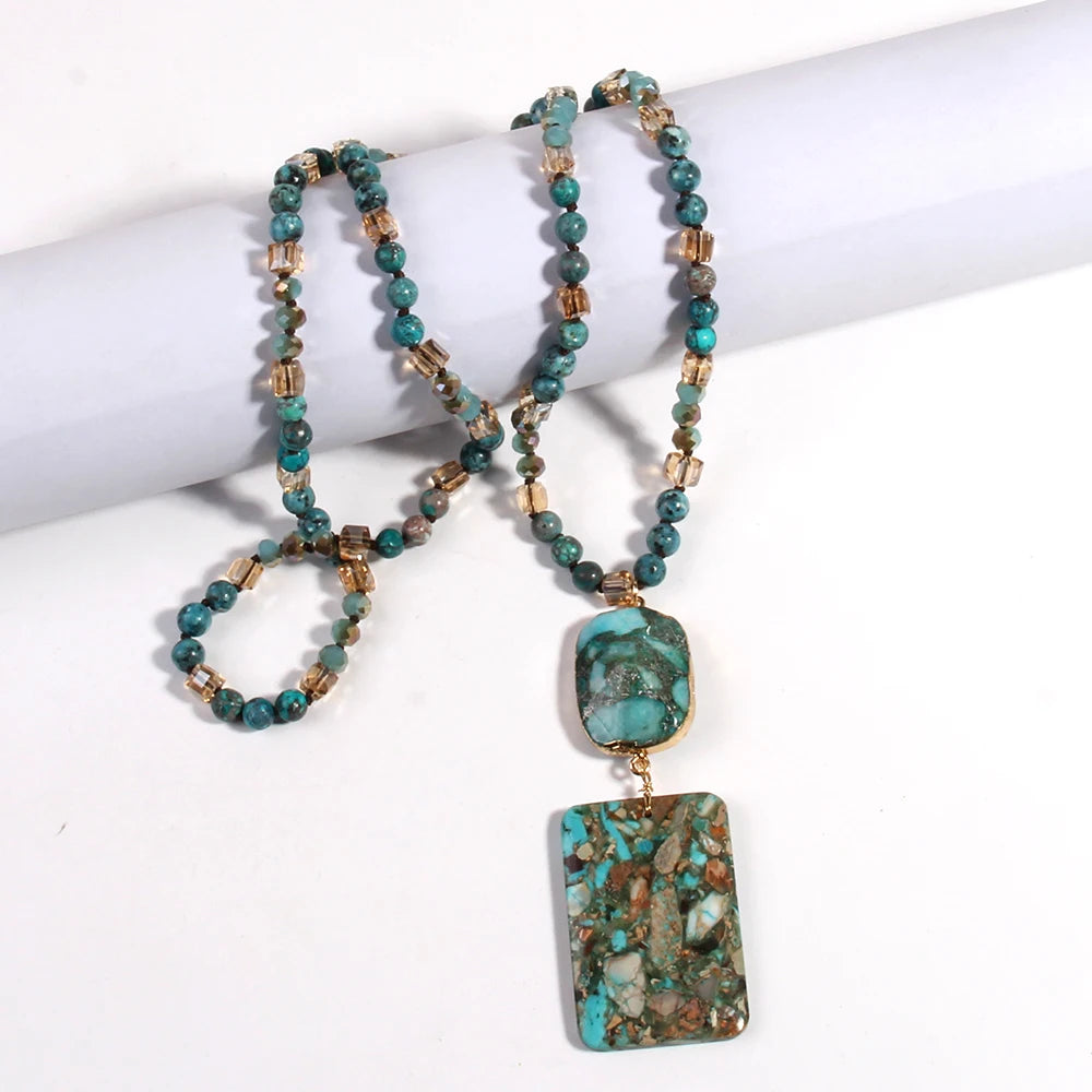 Rectangular Green Stone Crystal Necklace