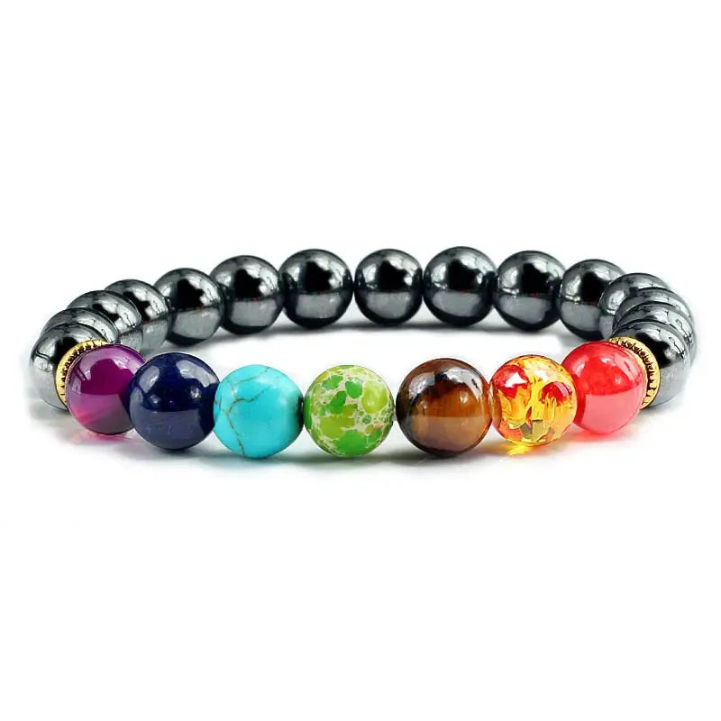 Bracelet 7 Chakra Yoga - Hématite / 19cm