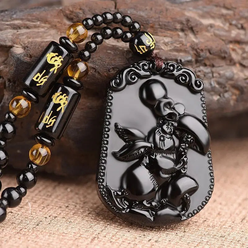 Collier Boudda Avalokiteśvara obsidien