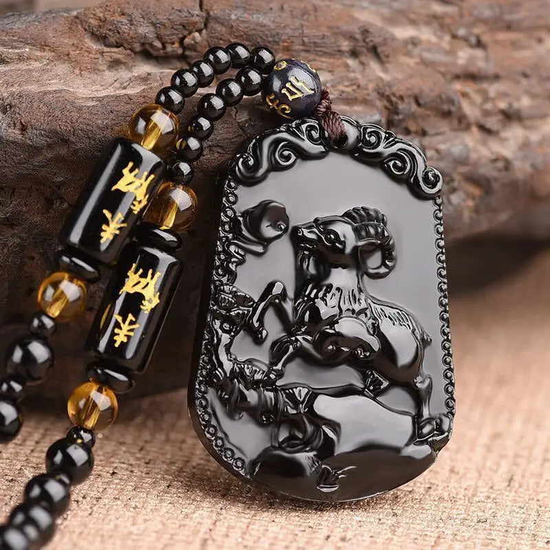 Collier Boudda Avalokiteśvara obsidien