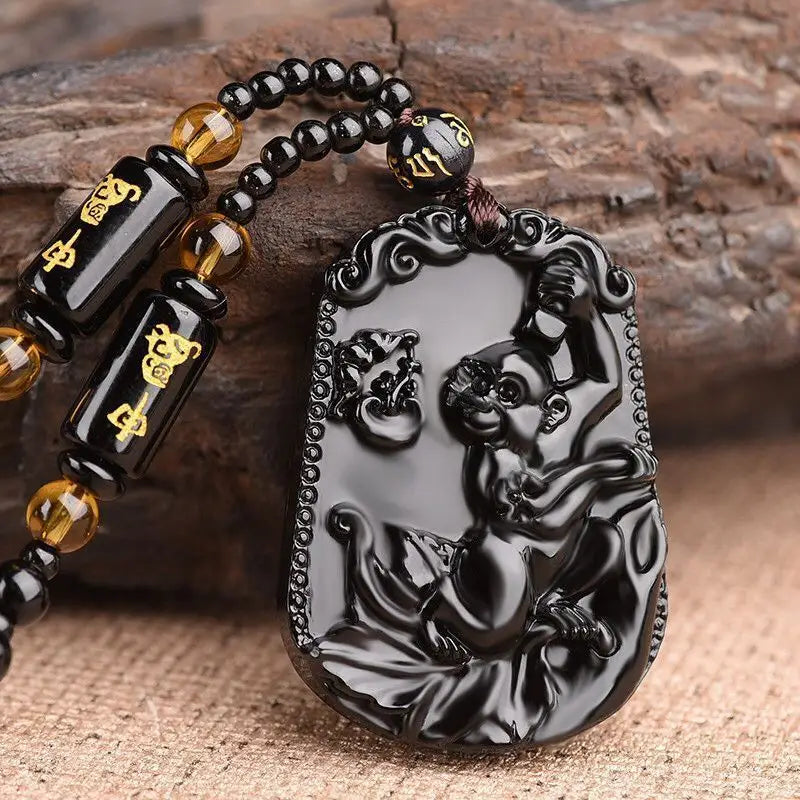 Collier Boudda Avalokiteśvara obsidien