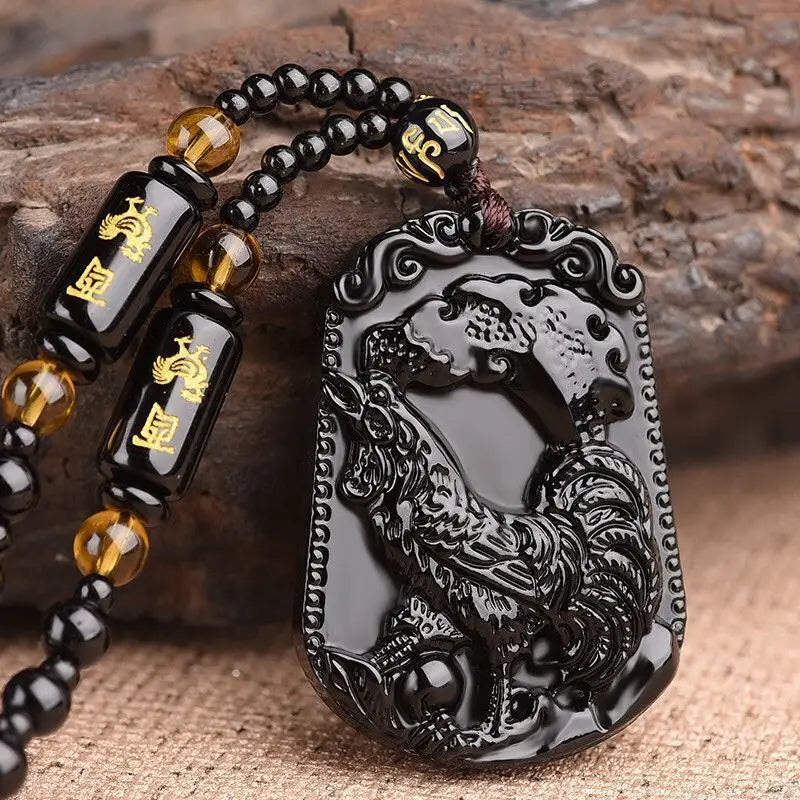 Collier Boudda Avalokiteśvara obsidien