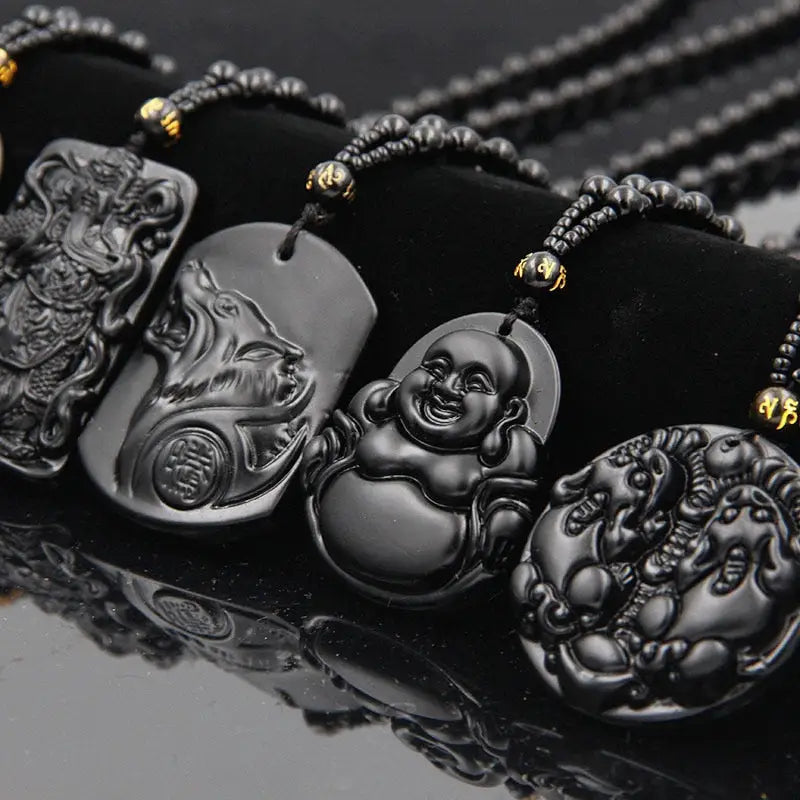 Collier Boudda Avalokiteśvara obsidien