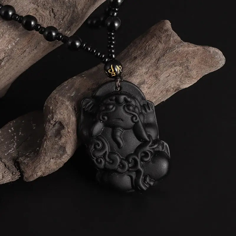 Collier Boudda Avalokiteśvara obsidien