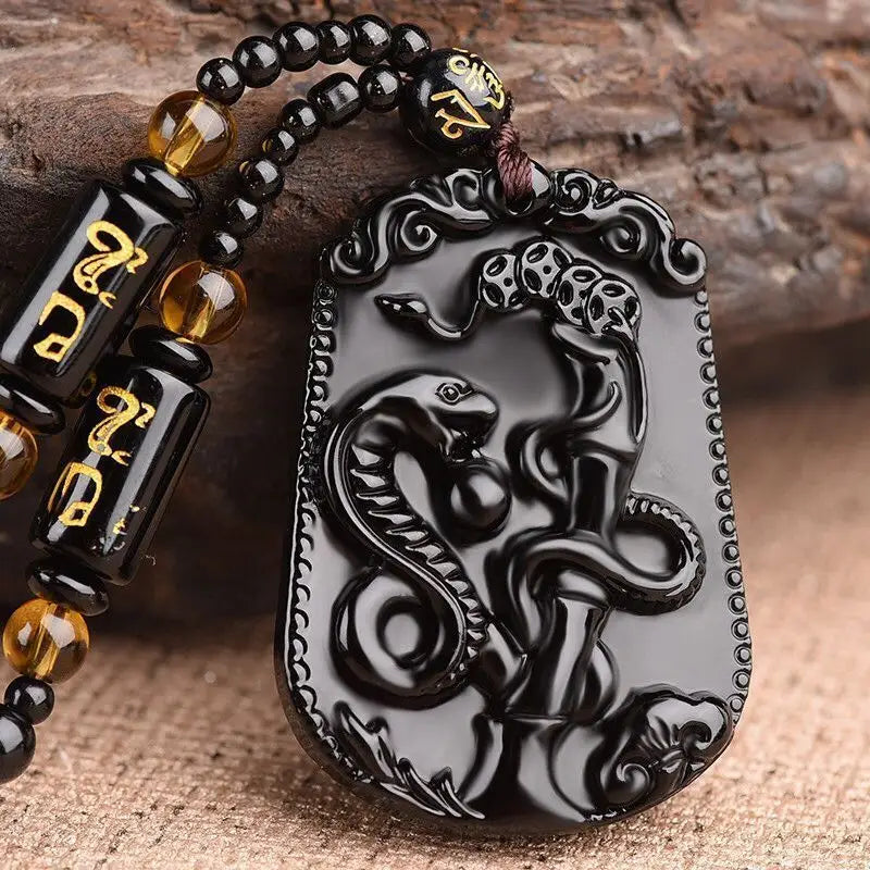 Collier Boudda Avalokiteśvara obsidien