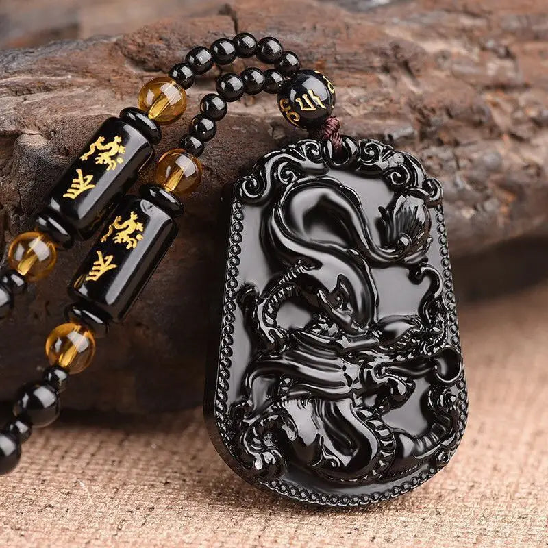 Collier Boudda Avalokiteśvara obsidien