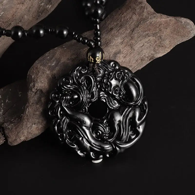 Collier Boudda Avalokiteśvara obsidien