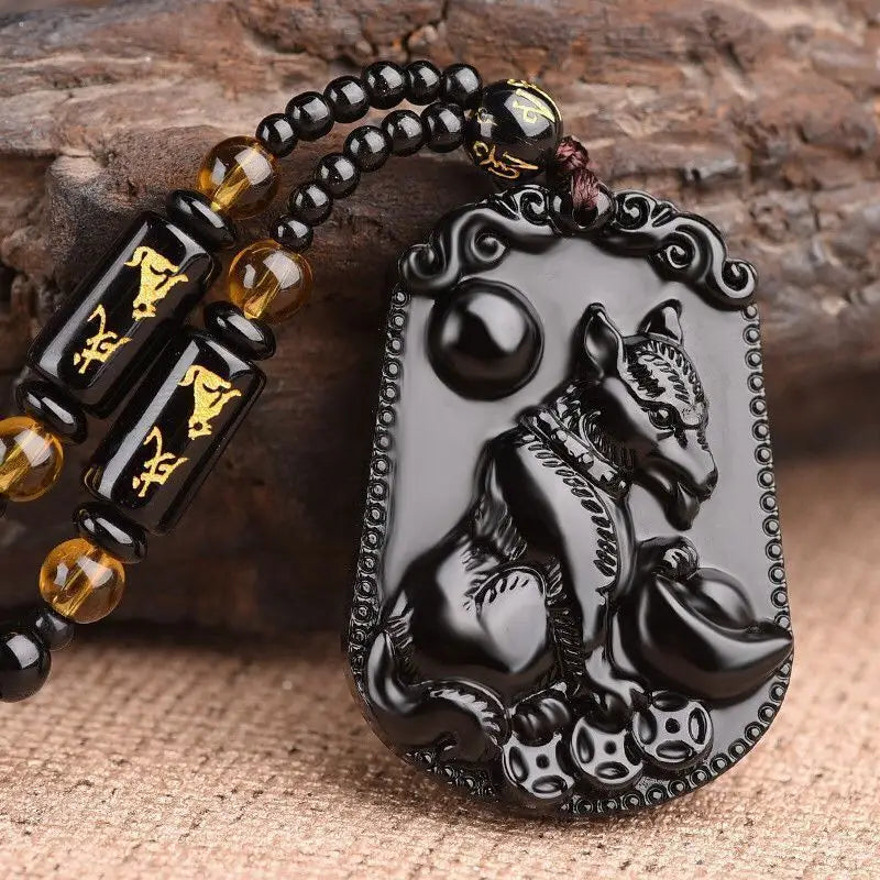 Collier Boudda Avalokiteśvara obsidien