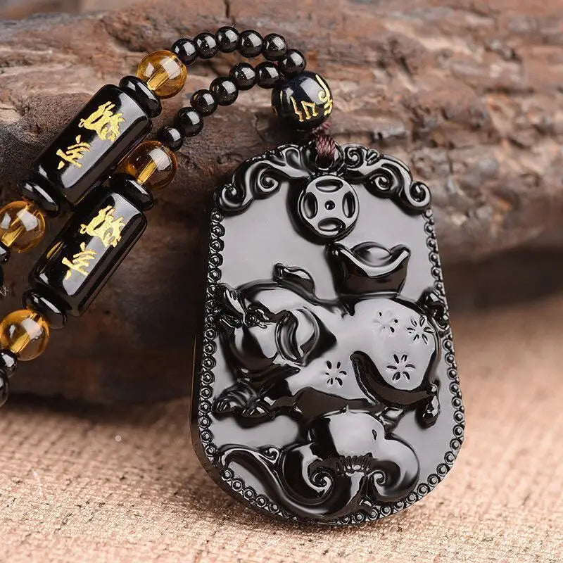 Collier Boudda Avalokiteśvara obsidien