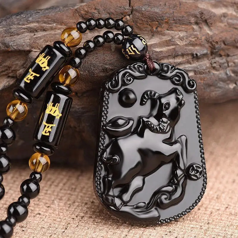 Collier Boudda Avalokiteśvara obsidien