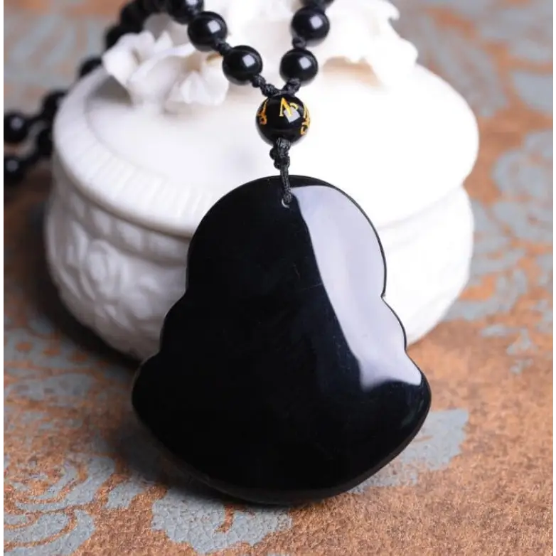 Collier Boudda Avalokiteśvara obsidien