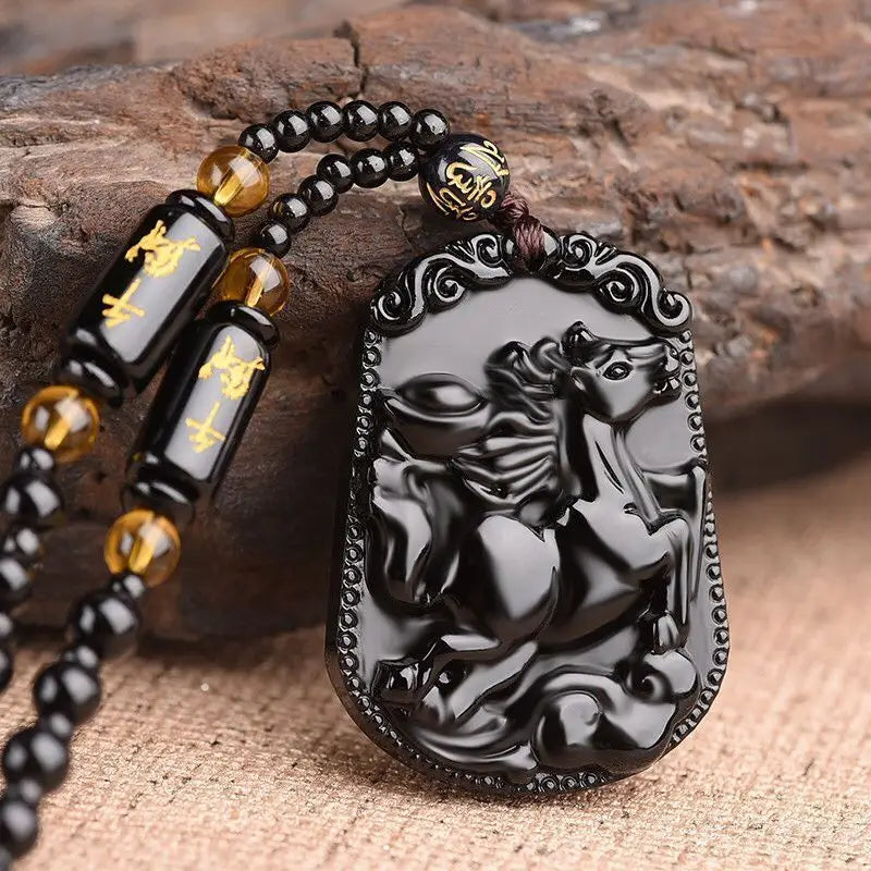 Collier Boudda Avalokiteśvara obsidien