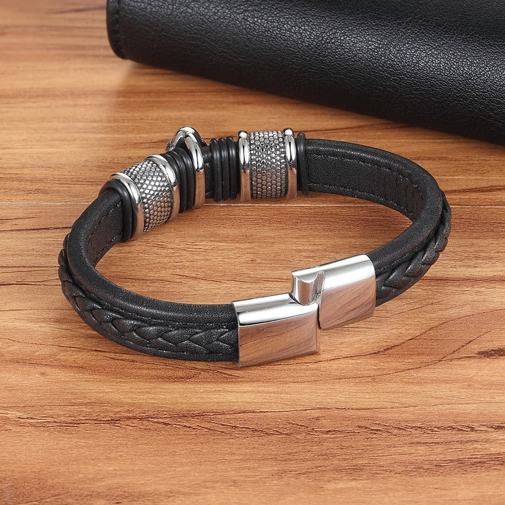 Braided Leather & Buddha Head Steel Bracelet