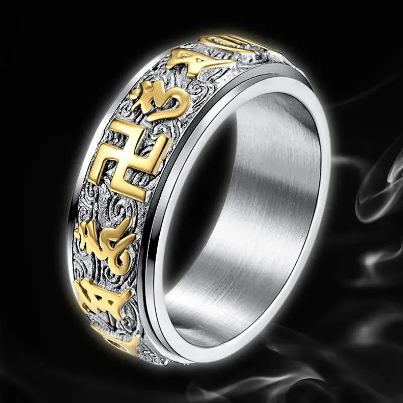 Silver Buddhist Mantra Ring