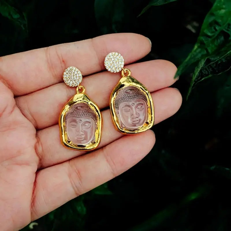 Buddha Gold/Quartz Earrings