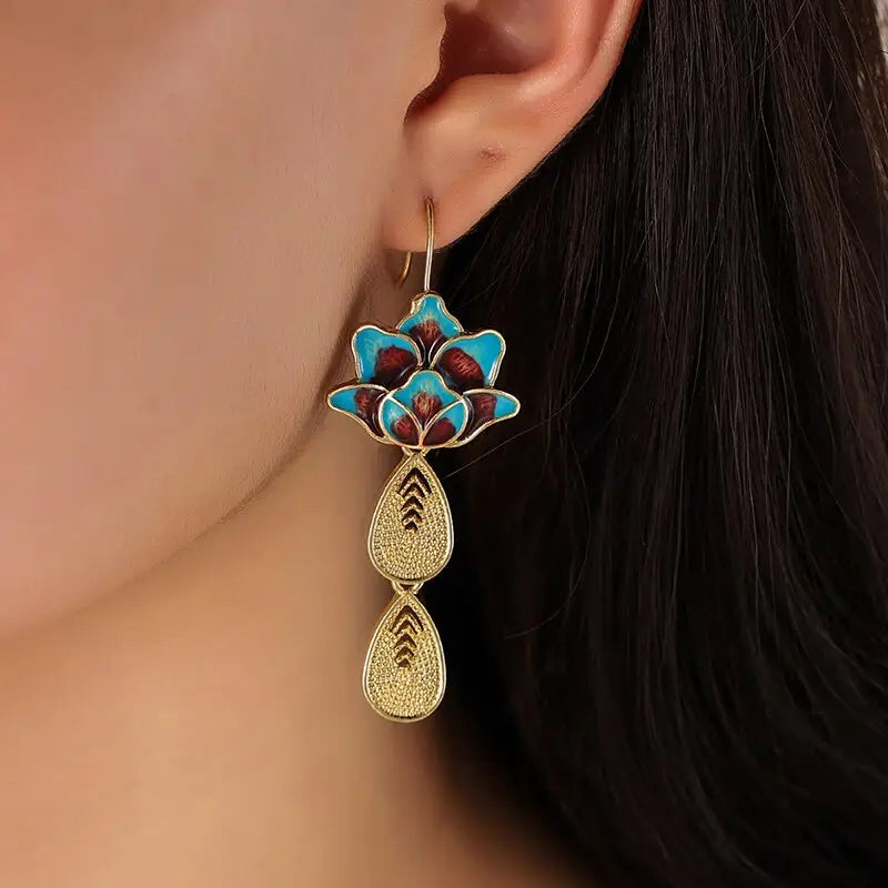 Blue Lotus Flower Earrings
