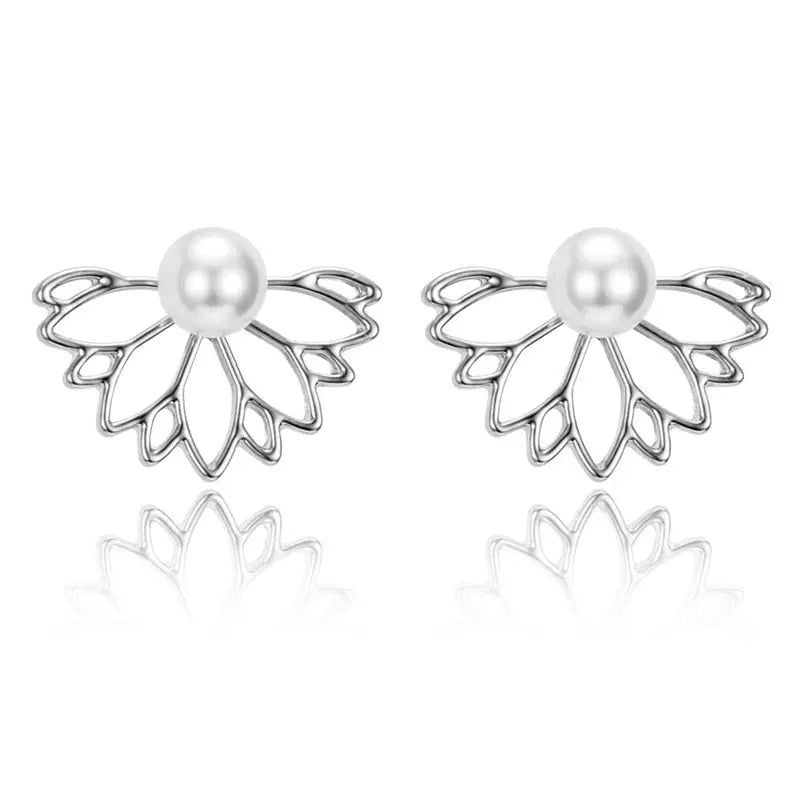 Pearl Lotus Flower Earrings