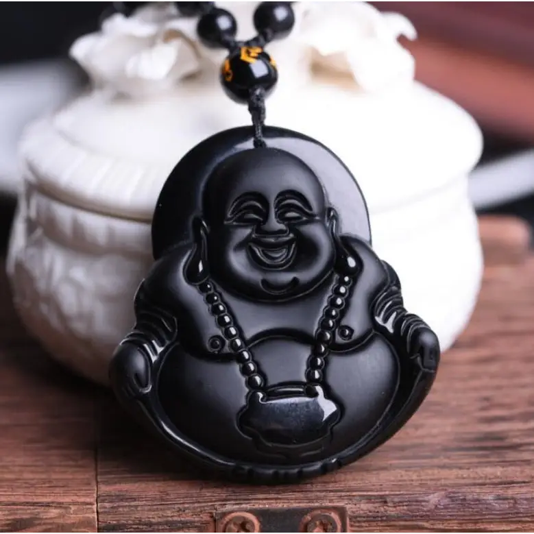 Laughing Buddha Black Necklace