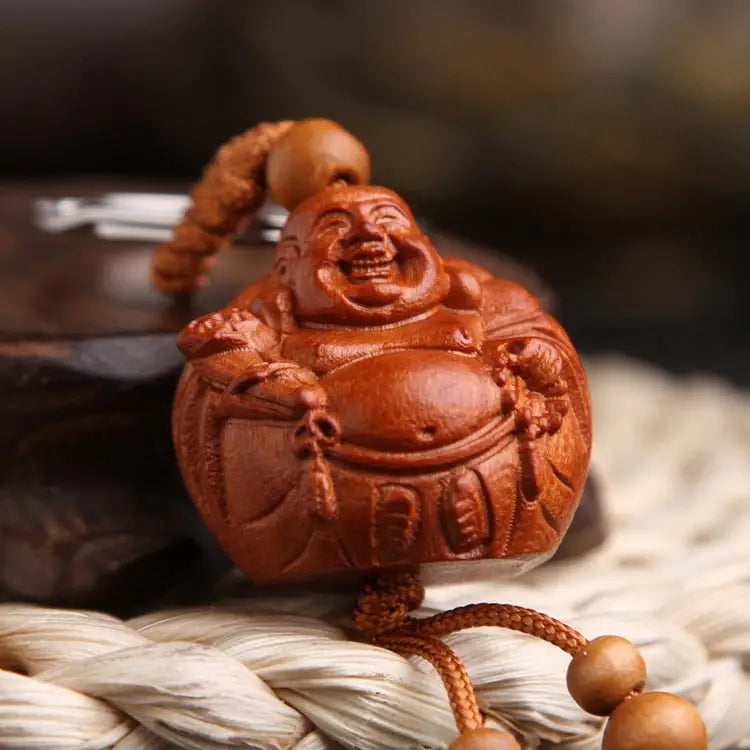 Laughing Buddha Keychain (Peach Wood)