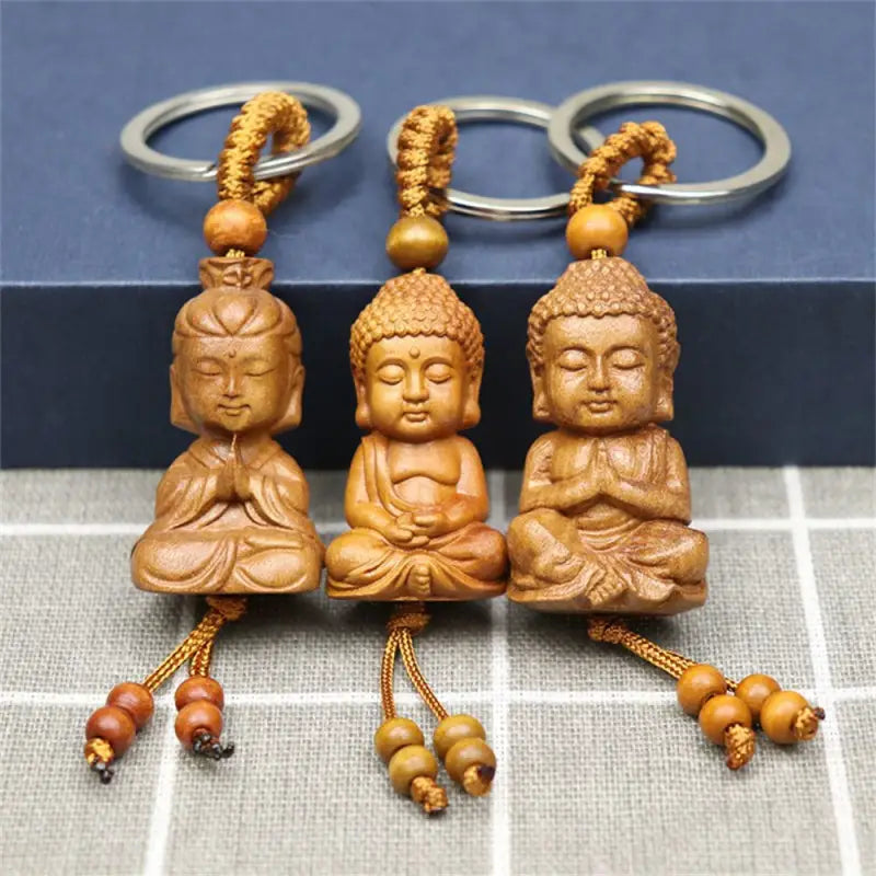 Small Wooden Buddha Keychain