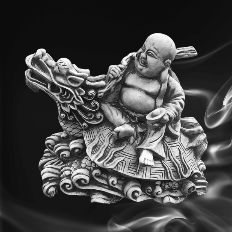 Laughing Buddha Sitting on a Dragon