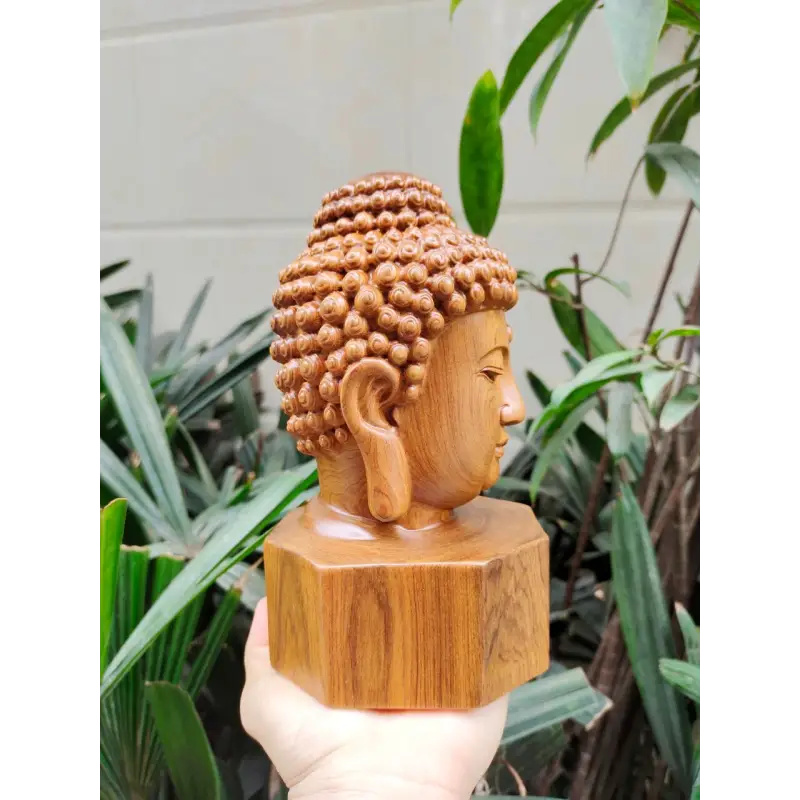 Cypress Wood Buddha Head Statue